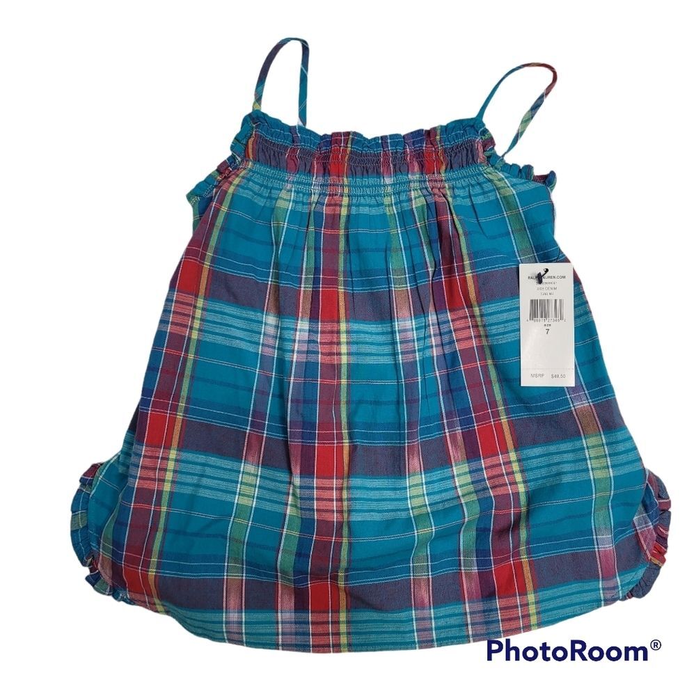 POLO Ralph Lauren Girls' Cotton Madras Top SIZE 7